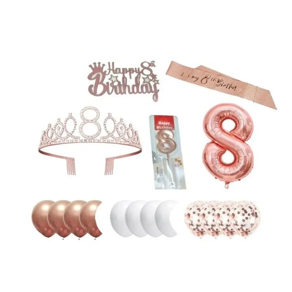 8th Birthday Party Decorations Rose Gold Set